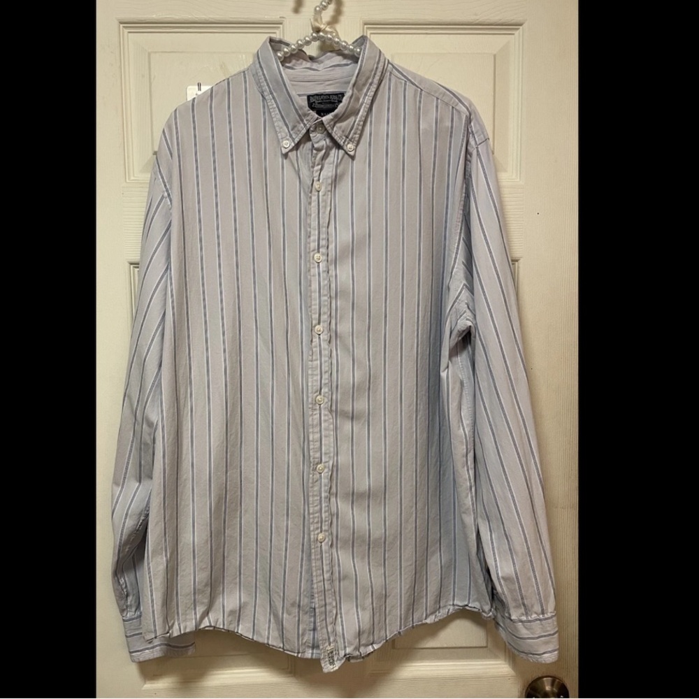 Ralph Lauren Jeans Company Button Down Shirt Men Size XL Blue Stripes EUC Preppy